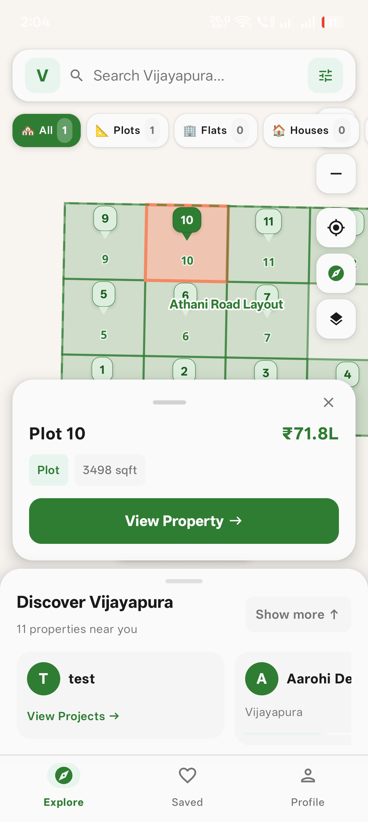 V-Space layout grid showing numbered plots with property details